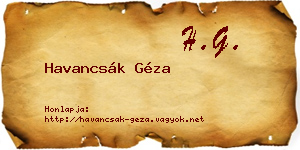 Havancsák Géza névjegykártya